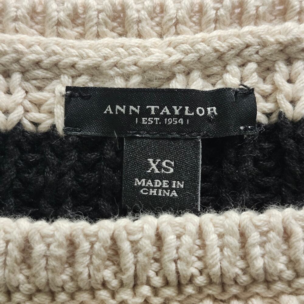 Ann Taylor Cotton Black and Cream Striped Boatneck Sweater Size X-Small - Picture 3 of 8